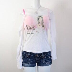 brunettes do it better graphic tee white y2k mcbling indie sleaze L